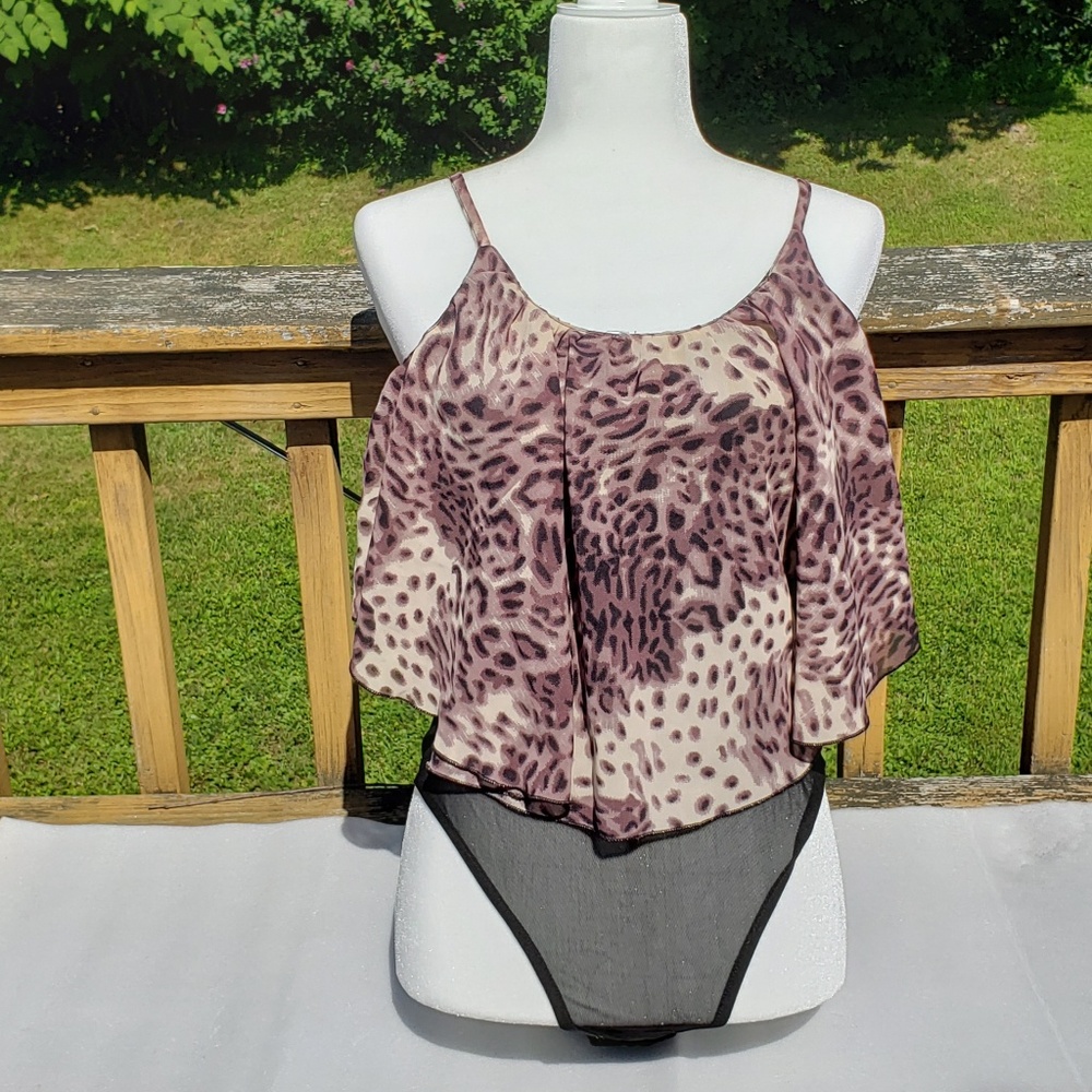 Fashion Web Black mesh animal Print Bodysuit.